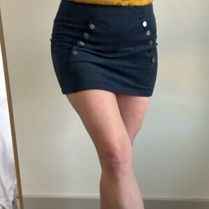 BCBGMaxAzria Navy Suede-Look Mini Skirt with Button Accents